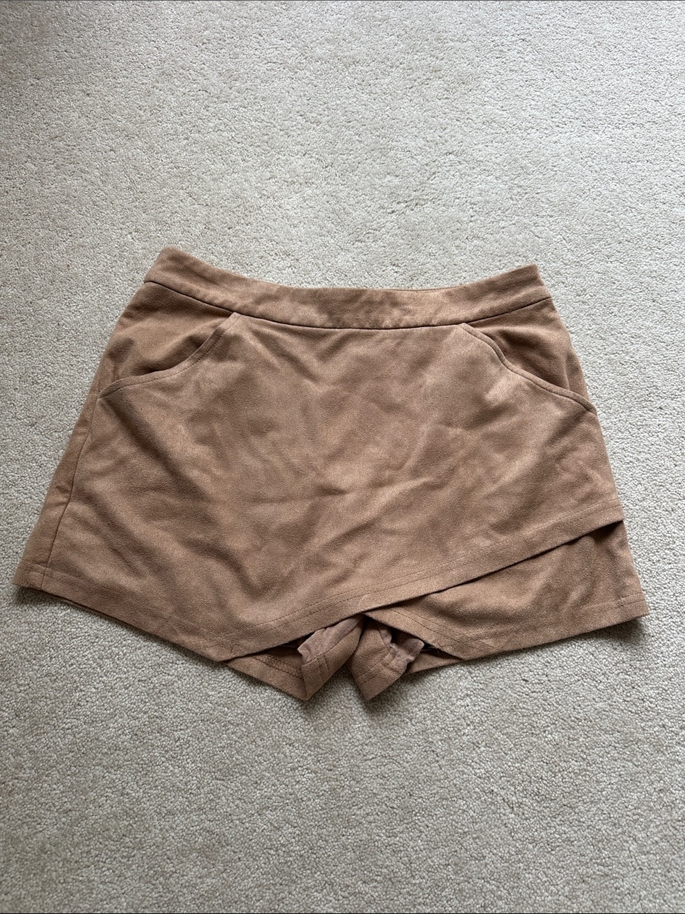Women’s Brown Suede Wrap-Front Skort